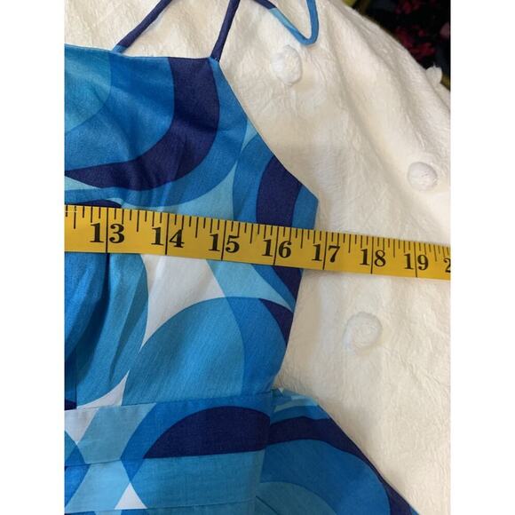 Ann Taylor Women's Sundress Size 4 Retro Print Blue Tie Back Resort Wedding - Picture 4 of 9